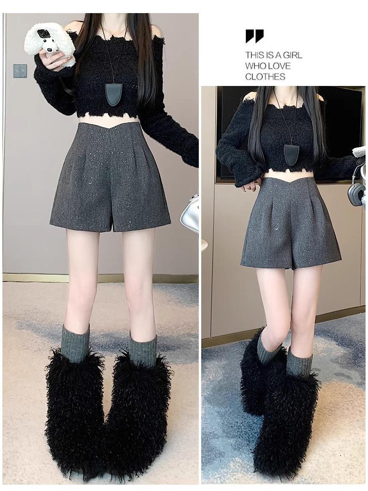 Women's Glitter Tweed High-Waisted Wide-Leg Shorts - Autumn/Winter 2025 Fashion