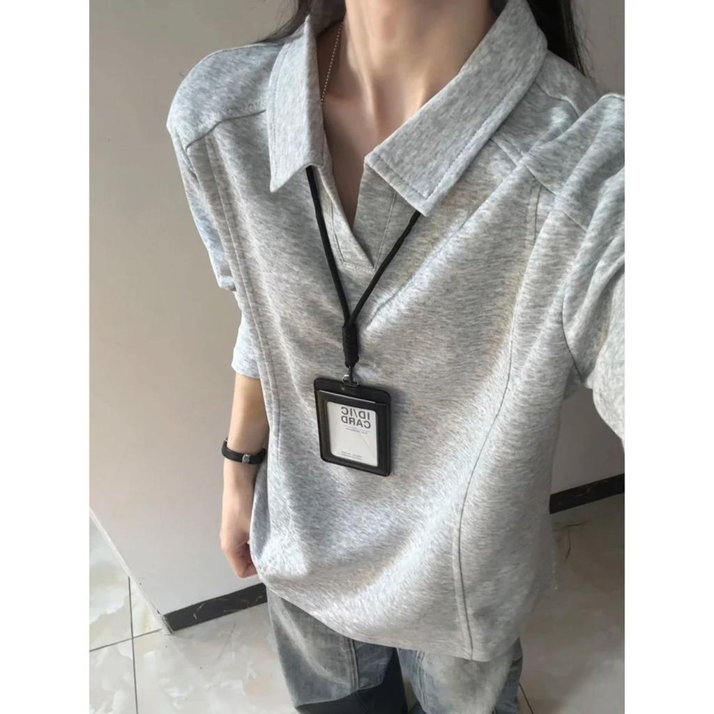 American front shoulder long-sleeved polo shirt men's and women's autumn and winter sweater lapel inner bottoming shirt