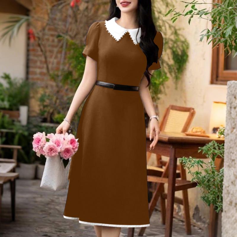 

ZANZEA Women Splice Turn Down Collar Casual Short Sleeve Dress 5XL