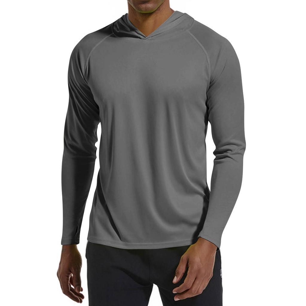 Men's Summer Solid Color Hooded Slim Sun Outdoor Beach Hiking Mountaineering Top