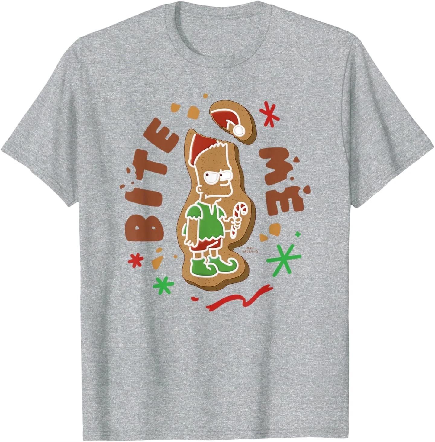 The Simpsons Christmas Bite Me Bart Gingerbread Cookie T-Shirt L