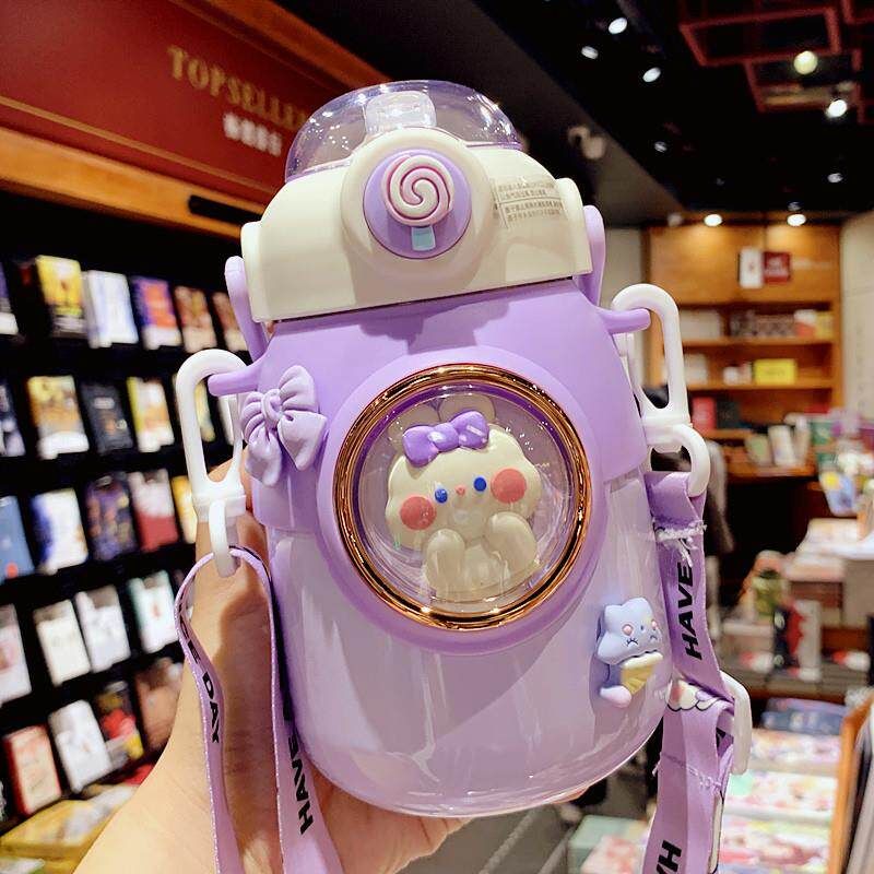 Cute Large-Capacity Thermos Cup 316 for Children with Straw, High-Appearance Portable Insulated Water Bottle for Girls