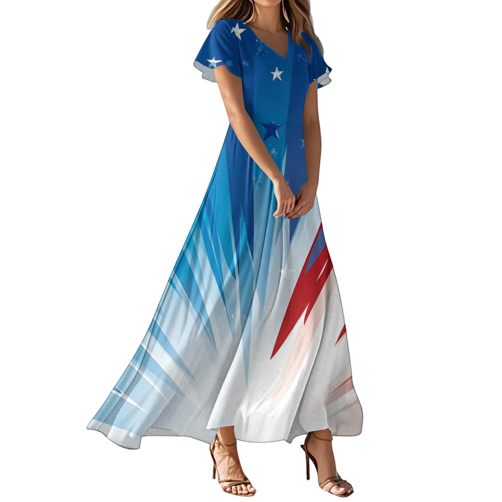 

Женские повседневные модные длинные платья с принтом, платья с V-образным вырезом и коротким рукавом S