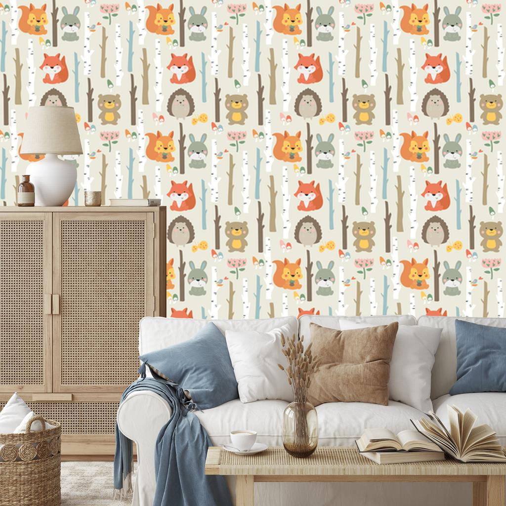 Cute Forest Animals Wallpaper for Living Room and Bedroom 50x1000
