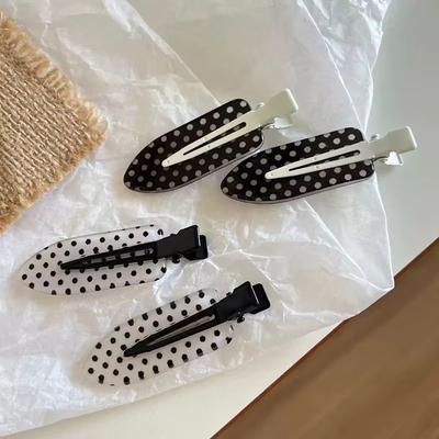 Korean Retro Minimalist Secure Hold Daily Wear Party Outfits Hair Styling Accessories Black White Polka Dot Acrylic Hair Clips