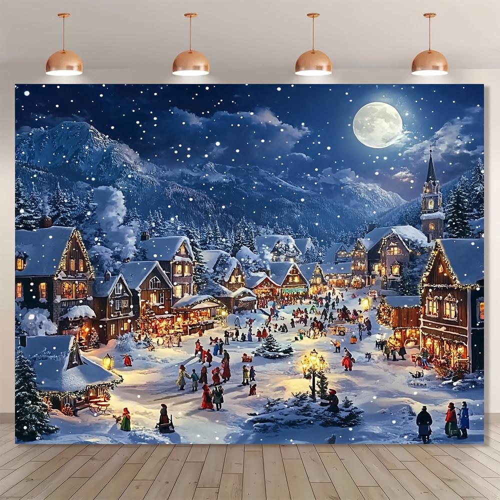Christmas Village Scene Decoration Background Winter Photography Backdrop Decorations For Photo Studio Photo Booth Christams Party