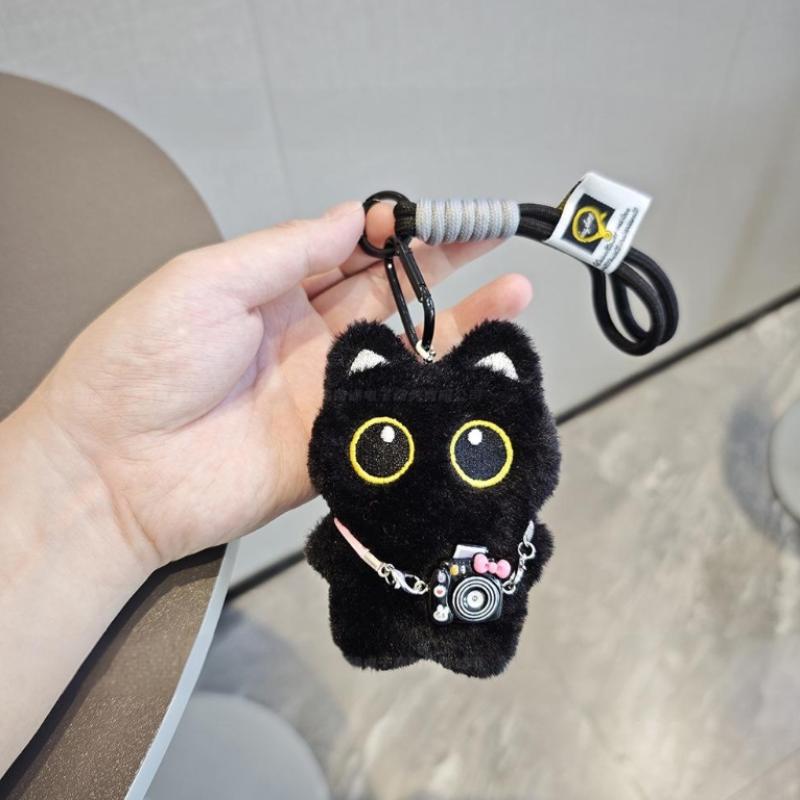 Portachiavi Gatto Nero Carino Peluche Cartone Animato Pendente Bambola Gattino Zaini Ornamenti Appesi Portachiavi Auto Regalo di Compleanno