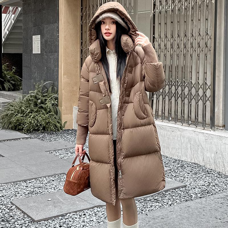 Down jacket women's winter clothing medium and long thick 2024 new 90 duck down hooded fashion coat coat