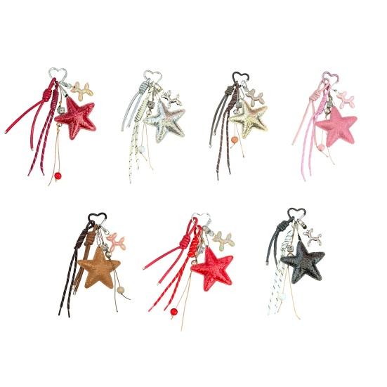 

Yousheng Keychain Pendant Matte-Glossy Finish Imitation Leather Five-Pointed Star Key Chain with Metal Heart Buckle Backpack Accessory вино красного