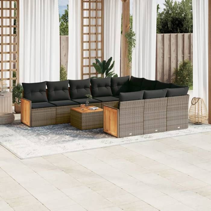 VidaXL Garden Lounge Set with Cushions 11 Pcs, Patio Sofas, Patio Furniture Set, Outdoor Furniture, Grey 3228027