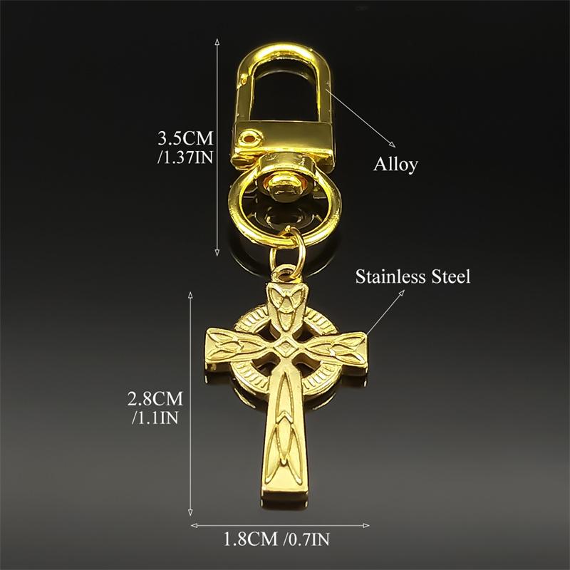 Celtic Knot Irish Cross Pendant Keyring for Women Men Stainless Steel Gold Color Viking Norse Odin Keychain Jewelry llaveros
