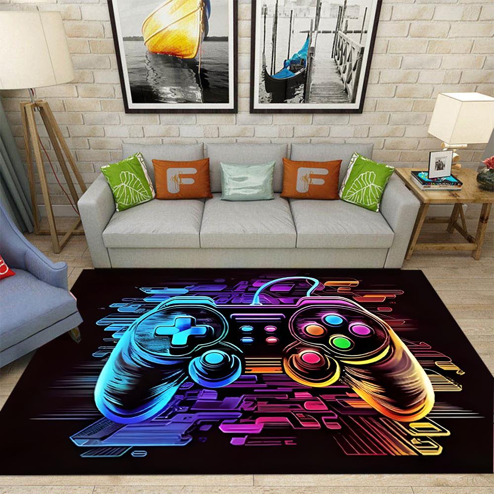 Flannel Printed Rug Gamer Controller Design Colorful Floor Mat Living Room Decor