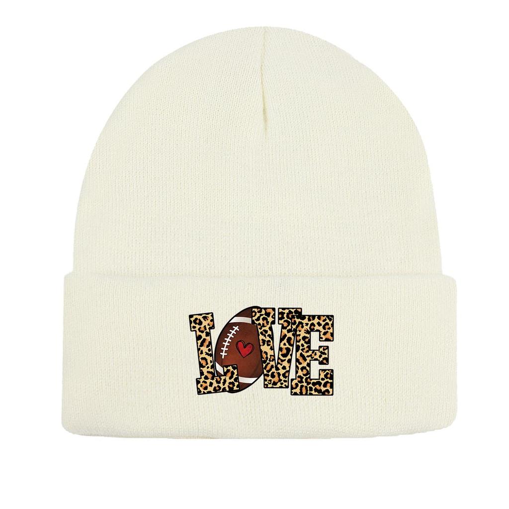 LOVE" Football Warm Knitted Hat Beanie, Skull Cap Warm Windproof Leisure Headwear Knitted Cap Beanie
