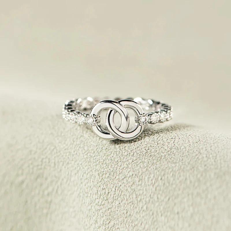 CAOSHI Schicker Modischer Silberfarbener Fingerring Damen Täglich Tragbarer Schmuck mit Glänzendem Zirkonia Trendiges Vielseitiges Accessoire für Frauen