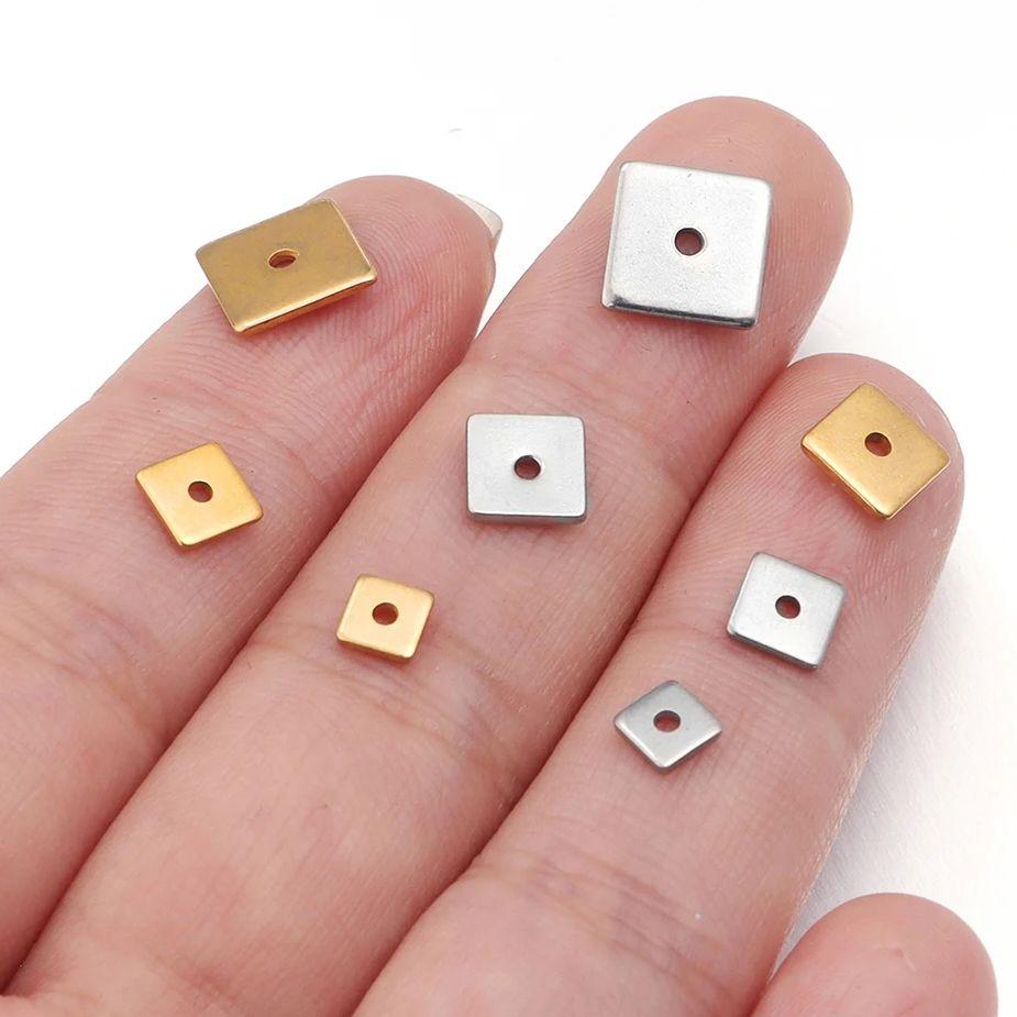 10-50pcs/Lot 4 5 6 8mm Gold Color Stainless Steel Square Flat Spacer Beads Small Hole Loose Spacer Beads Charms for Jewelry