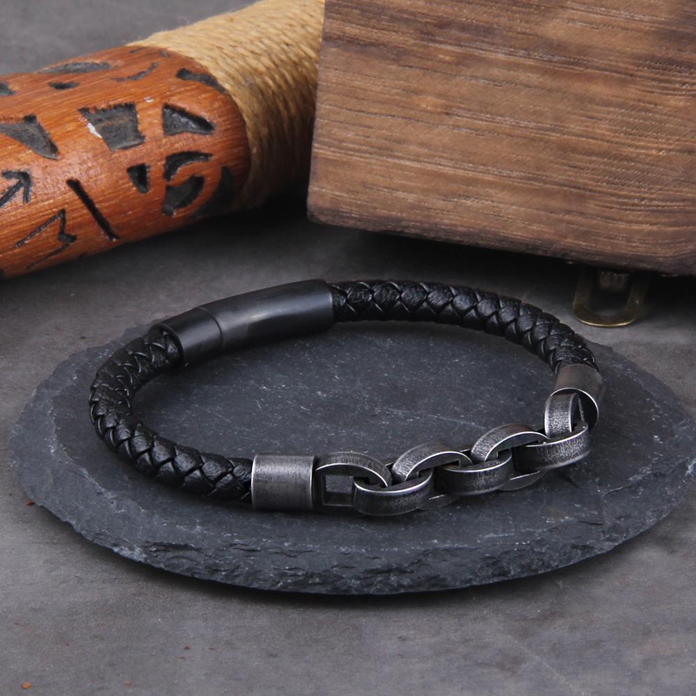 Genuine Leather Bracelet Infinity Shape Stainless Steel Jewelry for Men Special Pattern Gift Accessories Popular Design