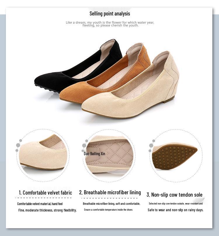 Schwarze Keilabsatzschuhe mit weicher Sohle für Damen - Höhensteigernd, Bequem für Büro und Flugbegleiter im Frühling und Herbst