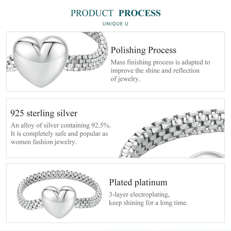 Bamoer 925 srebro imitacja łańcuszka w kształcie serca pierścionek zaręczynowy Fine Jewelry prezent obietnica pierścionek dla nowożeńców