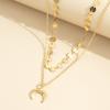 New double-layer disc crescent moon necklace moon pendant temperament fashionable and simple neck chain one pack