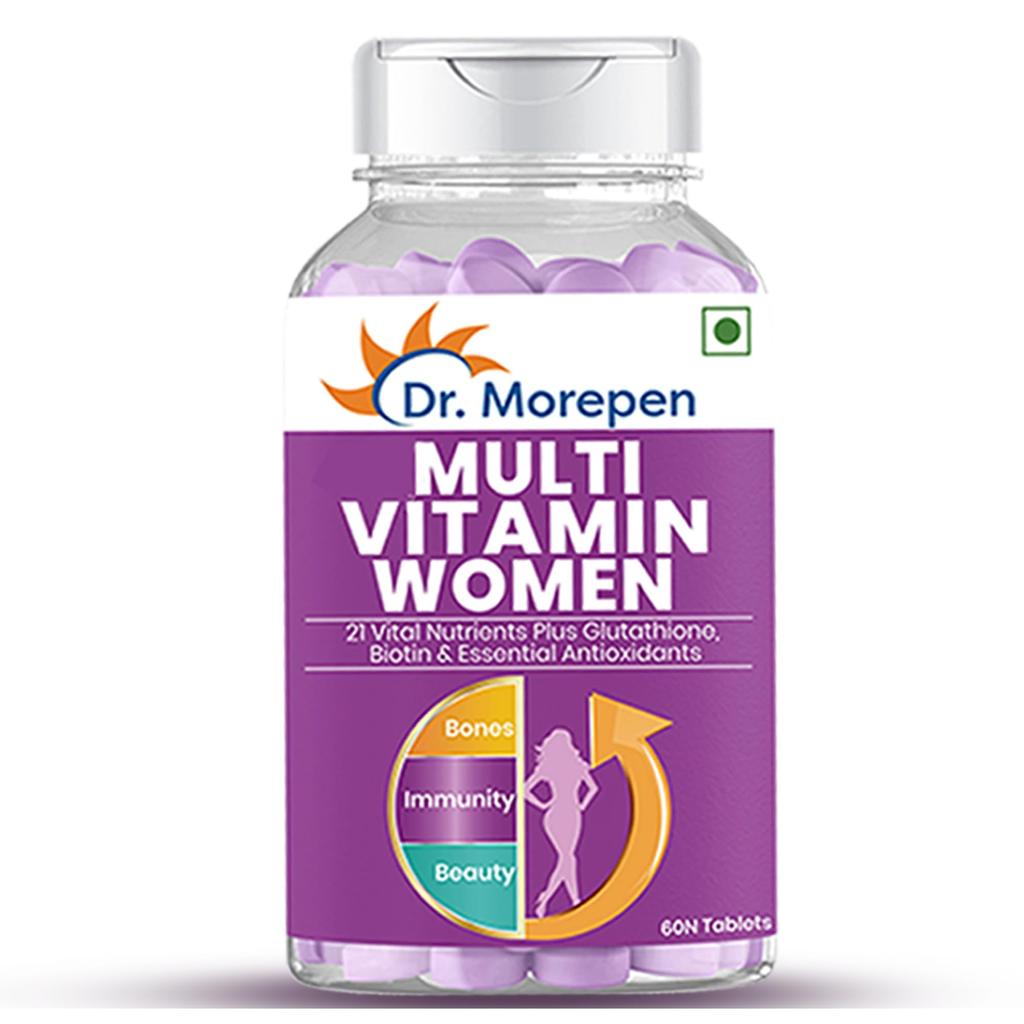 DR. MOREPEN Multivitamin-Tabletten für Frauen mit Kalzium, Vitamin D3 & 21 weiteren Nährstoffen | Nahrungsergänzung zur Steigerung von Energie & Immunität | 60 Tabletten