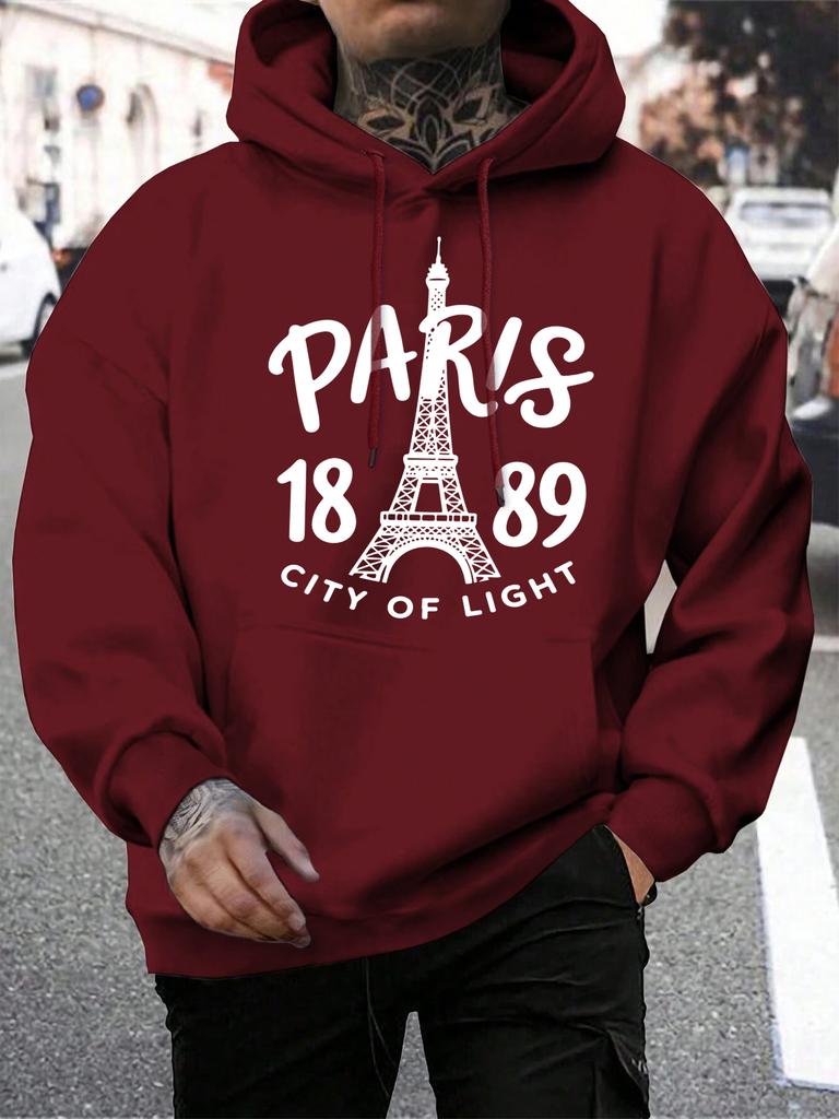 Pairs City Of Light 1889 Printing Hoodies Male Autumn Casual Hoody Fleece All-Match Pullover Pocket Loose Mens Streetwear