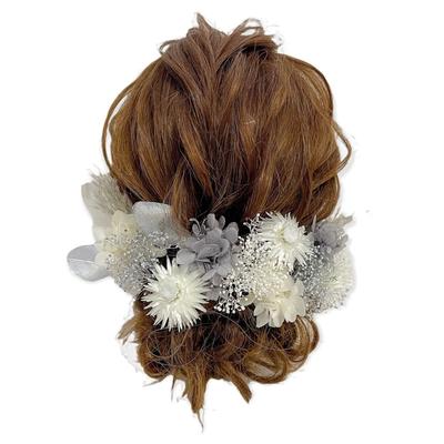 Dried Flower Headpiece, White and Gray, Hair Accessory, Suitable for Japanese Attire, Coming-of-age Ceremony, Graduation Ceremony, Wedding, Baby's