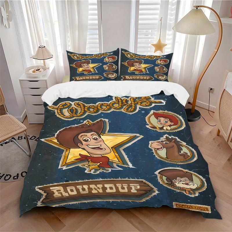 3pcs Woody Toy Story Quilt Cover Set, Soft and Cozy Bedroom, Guest Room and Dorm Decorative Bedding 3-Piece Set 1 Quilt Cover + 2 Pillow Sha