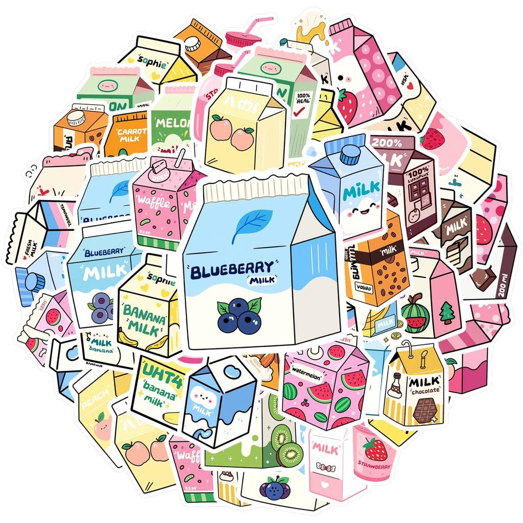 35pcs-50pcs Colorful Fruits Stickers Cute Beverages Teacher Reward Stickers  Stickers For DIY Phone Guitar Laptop Notebook