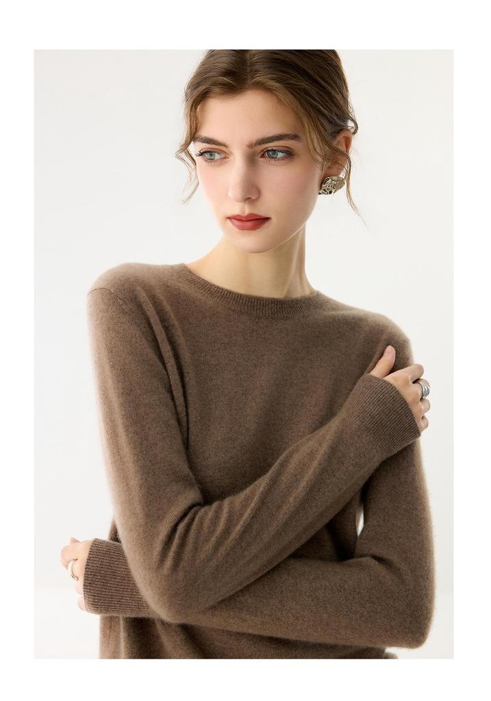 Women's Round Neck Cashmere Sweater - Autumn/Winter Solid Color Loose Knit Long Sleeve Pullover