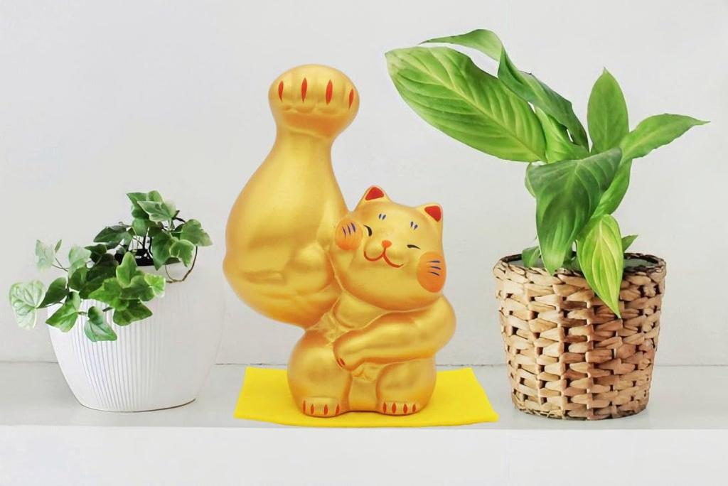 Good Business Opening Feng Shui Increases Financial Increases Lucky Lottery Ticket Strong-Armed Maneki-Neko (Right-Handed Maneki-Neko) Figurine, Luck,