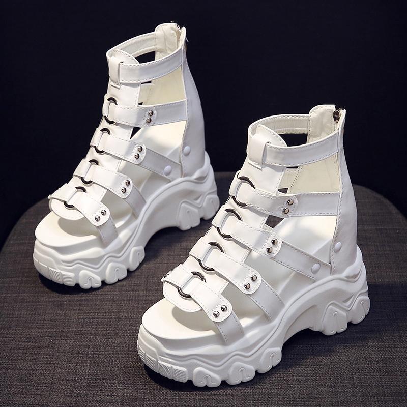 11CM Synthetic Patent Leather Summer Fashion 2025 Zipper Women Sandals Ladies Hot Sale Platform Wedge Mujer Comfort Shoes