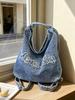 2026 Summer Women's Retro Denim Tote Bag - Large Capacity Casual Shoulder Bag for Students