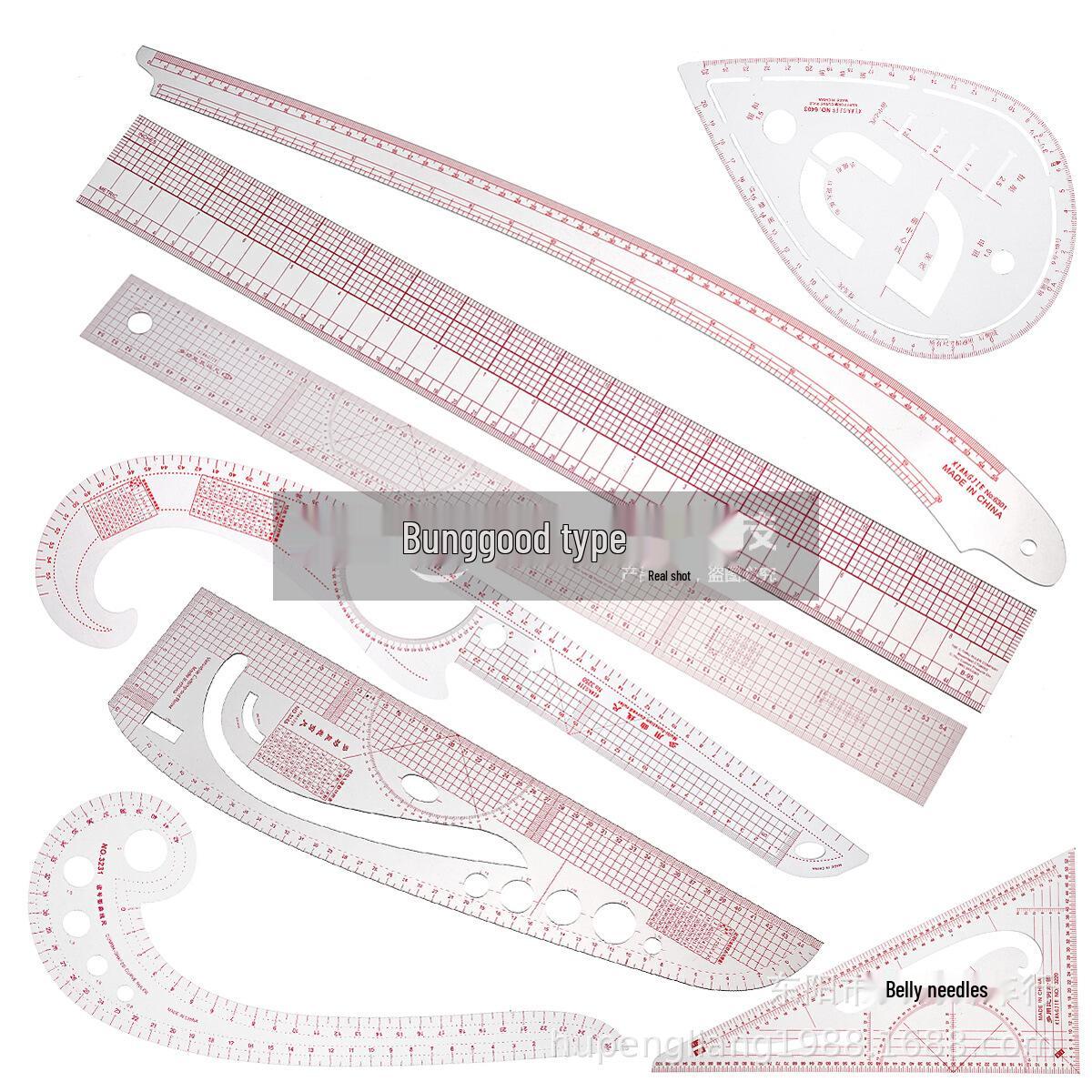 

Набор многошаблонных швейных линеек: Включает прямую, мягкую, градуированную, криволинейную и дуговую линейки для конструирования выкроек. 6-piece set