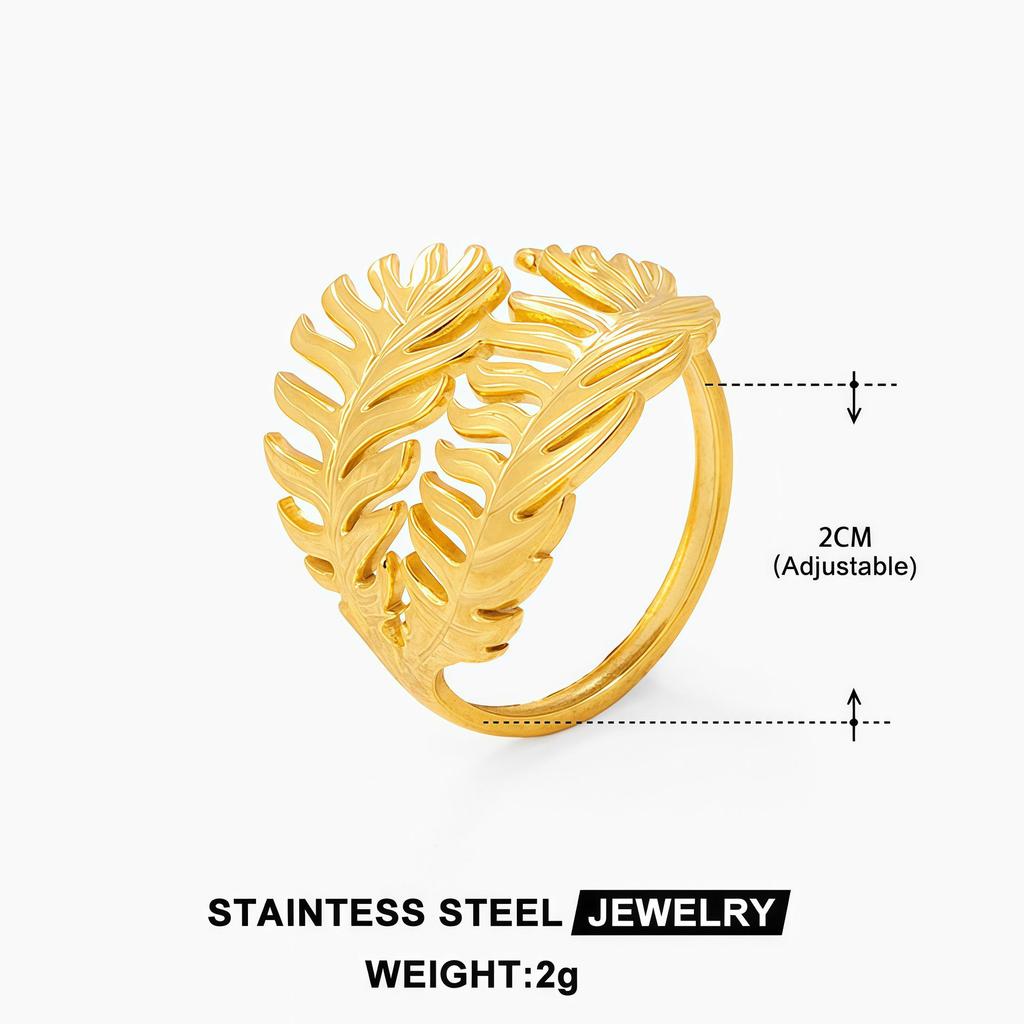 Elegant 18K Gold-Plated Geometric Stainless Steel Ring with Natural Stone, Adjustable for Women