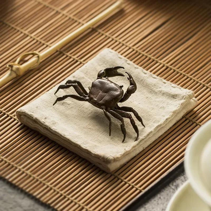 Metal Crab Figurine Ornament Bronze Vintage Miniature Animal Figurine Simulation Crab Model Toy Desk Ornament Home Decor Crafts