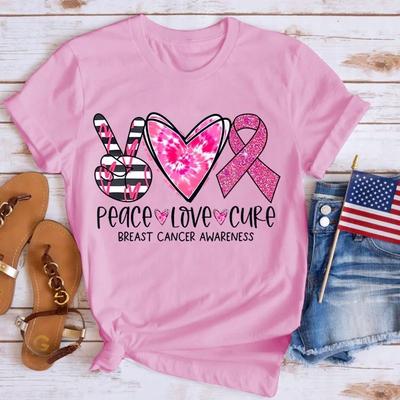 New Peace Love Hope Breast Cancer Awareness TShirt Women Streetwear Tee Shirt Tops Summer ONeck Short Sleeve Women Tops