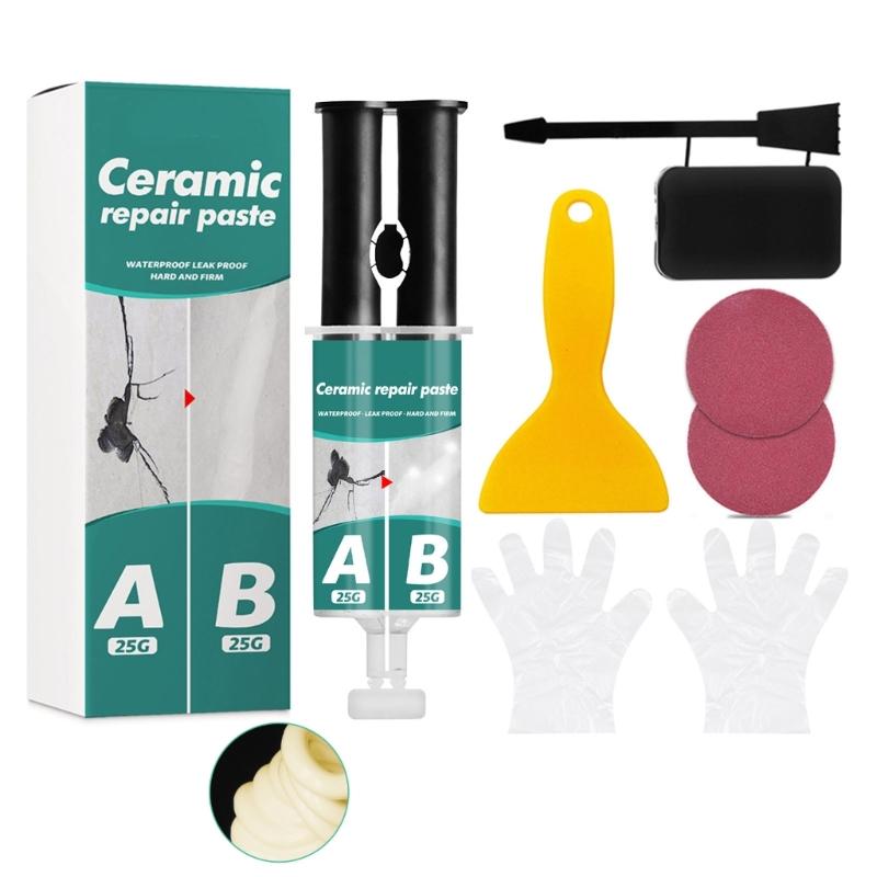 Kit Pasta per Riparazione Piastrelle Colla Ceramica Adesivo Rapido per Riparare Crepe Buchi con Raschietto e Bastoncino Mescolatore Gratuiti Copertura