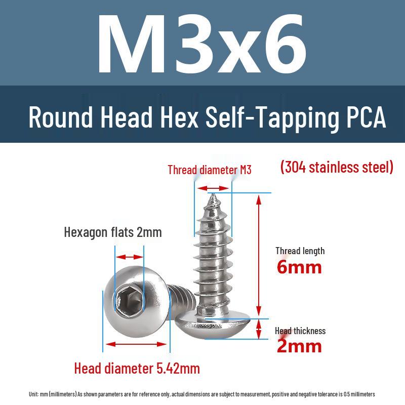 Yigu 304 Stainless Steel Round Head Self-Tapping Allen Screw, M2-M6