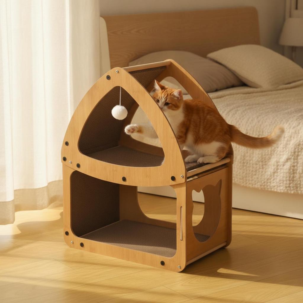 Cat Scratcher House Snug Pet Furniture Comfortable for Living Room, Indoor Cats