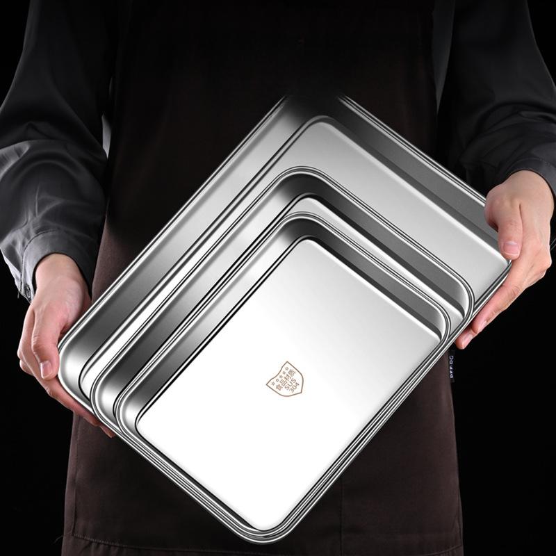 304 Stainless Steel Rectangle Tray Presentation Metal Food Serving Plate Rice Noodle Pan Home Dishes Storage Organizer