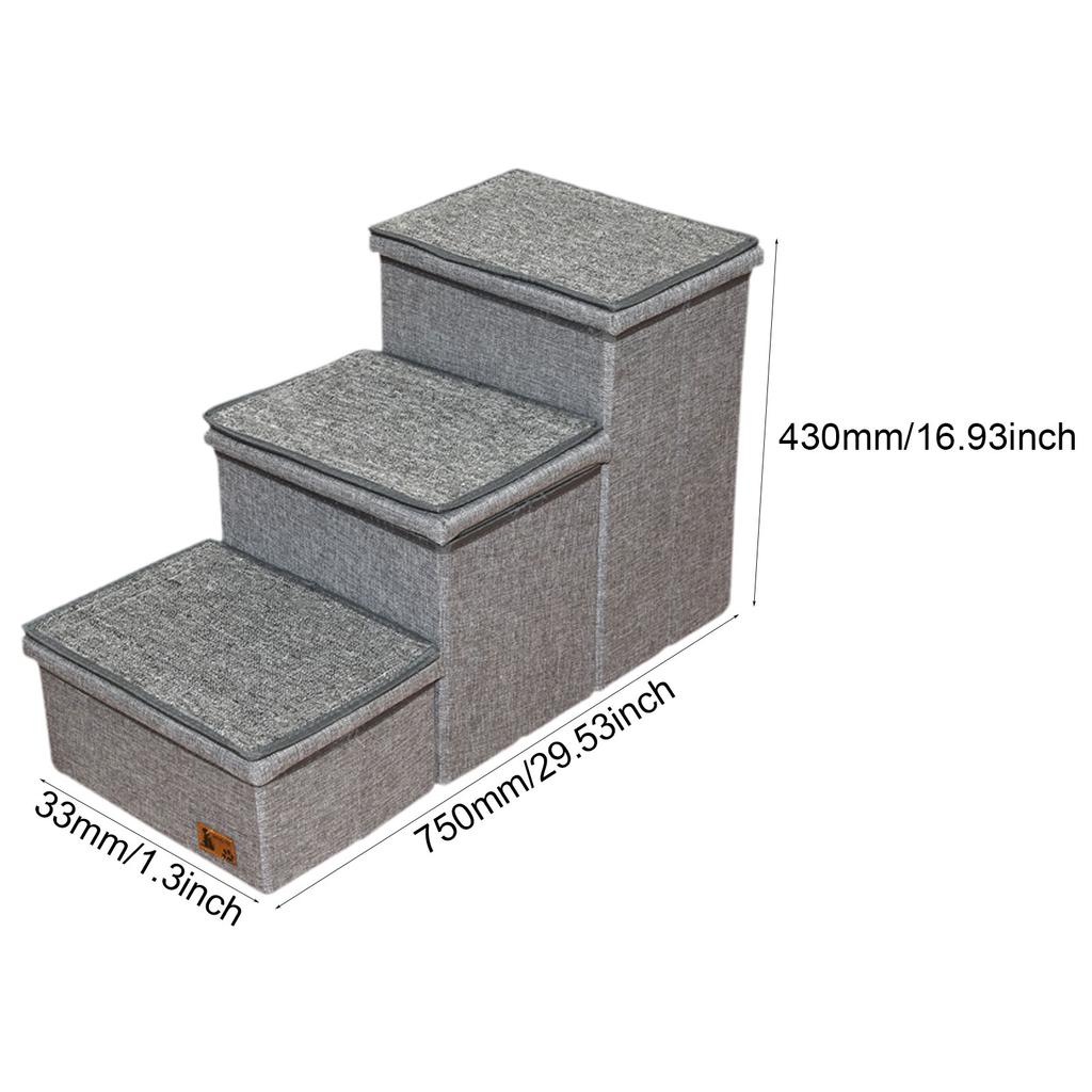 3 Tier Dog Stairs with Storage Compartments Scratch Resistant Older Cat Ramp Modular Pet Steps with Hollow Storage Compartment