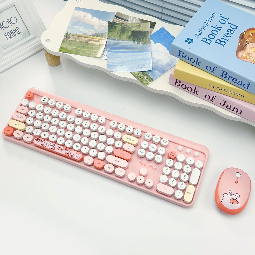 Mofii HELLO BEAR 2,4G Kabellose Tastatur und Maus Combo Plug and Play Kabellose Schreibmaschinentastatur und Maus Set