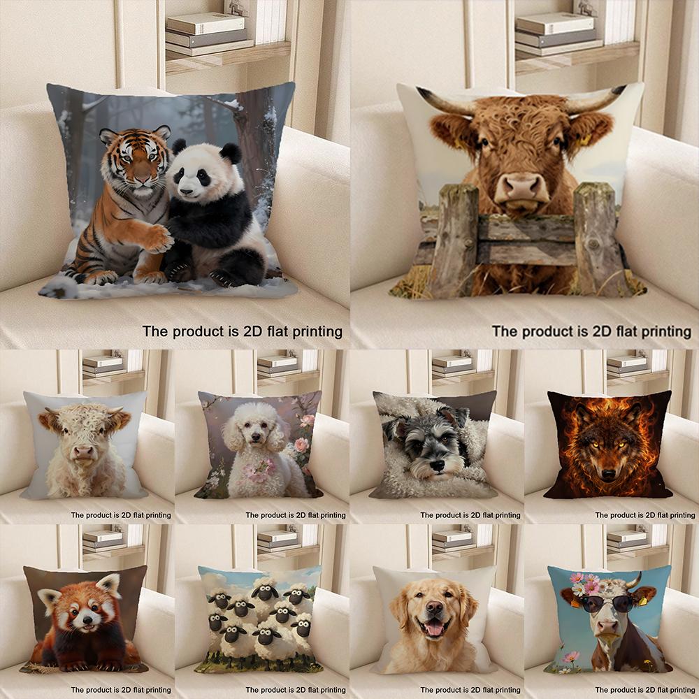 1pc Cute Animal Pattern 2D Flat Printing Pillowcases Sofa cushion cover home bedroom room decoration
