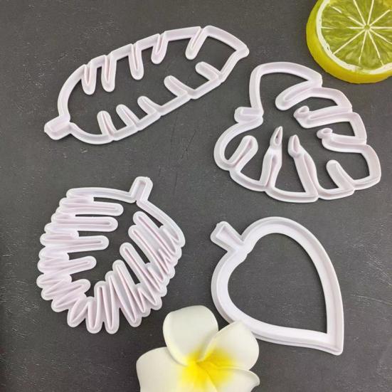 4Pcs Cake Mold Leaf Shape DIY Crafts Supplies Plastic Decorating Biscuits Cookies Cutter for Home