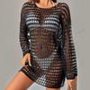 Strand Cover Up Bademode Frauen Kleid Gestrickte Sexy Hohl Mesh Bikini Solide Sommer Bademode Sonnenschutz Kleidung