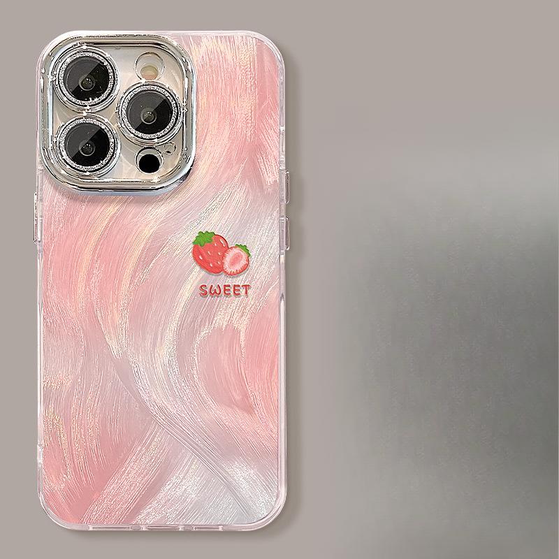 

Ins персик клубника подходит для Iphone15 перьевая пряжа Apple телефон чехол 14promax маленький свежий 13/11 Honor 70