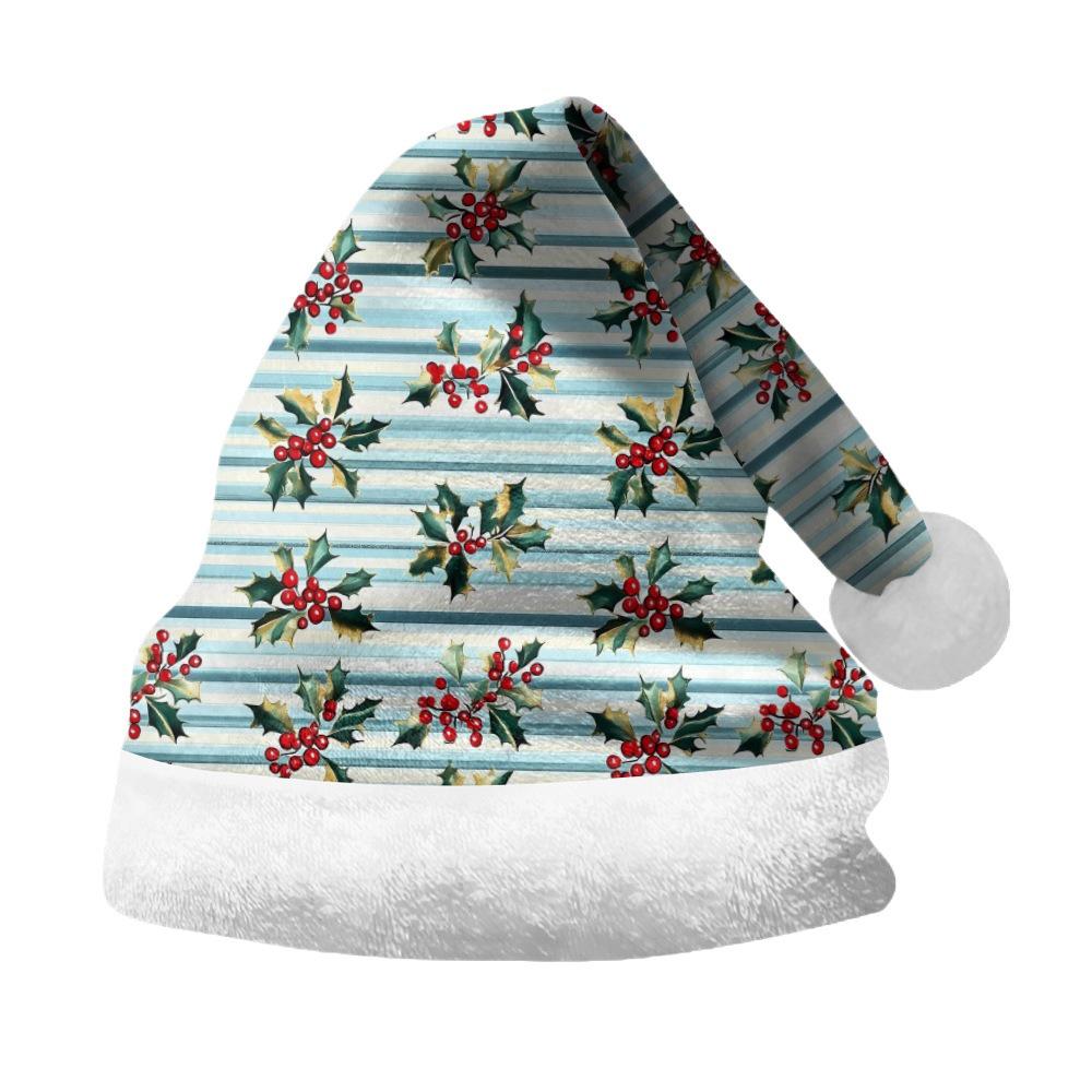2024 Christmas Double-Sided Fleece Hat for Adults & Kids – Short Plush, Velvet, with Christmas Element Print