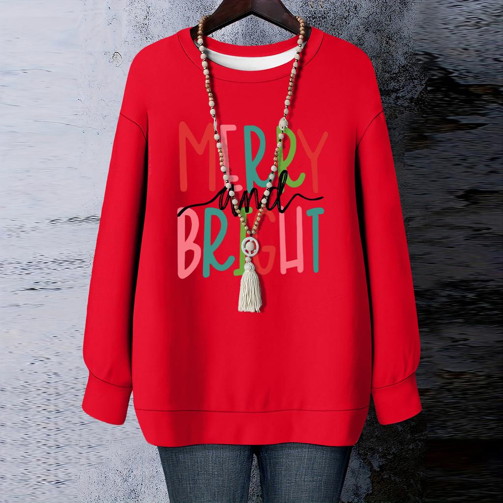 Ladies' Christmas Printed Round Neck Long Sleeved T-shirt Sweatshirt Top