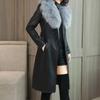 Large Fur Collar Winter Leather Jacket Women Plush Thickened Mid Length Korean Slimming Waist Closing Leather Jacket