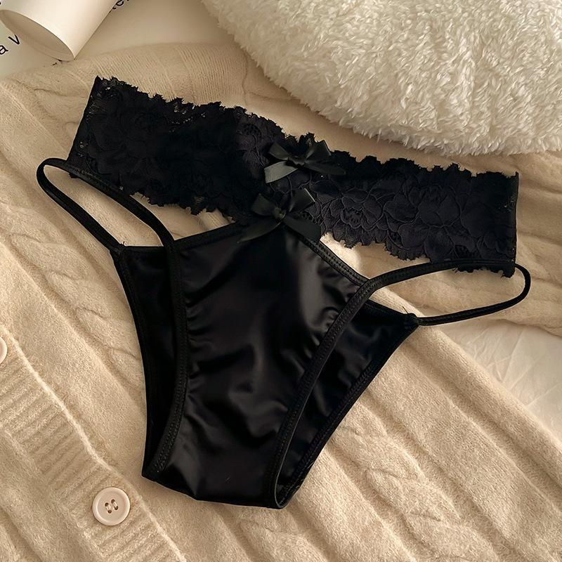 Ladies Summer Thin Sexy Lace Lace Satin Hollow Low Waist Triangle Briefs